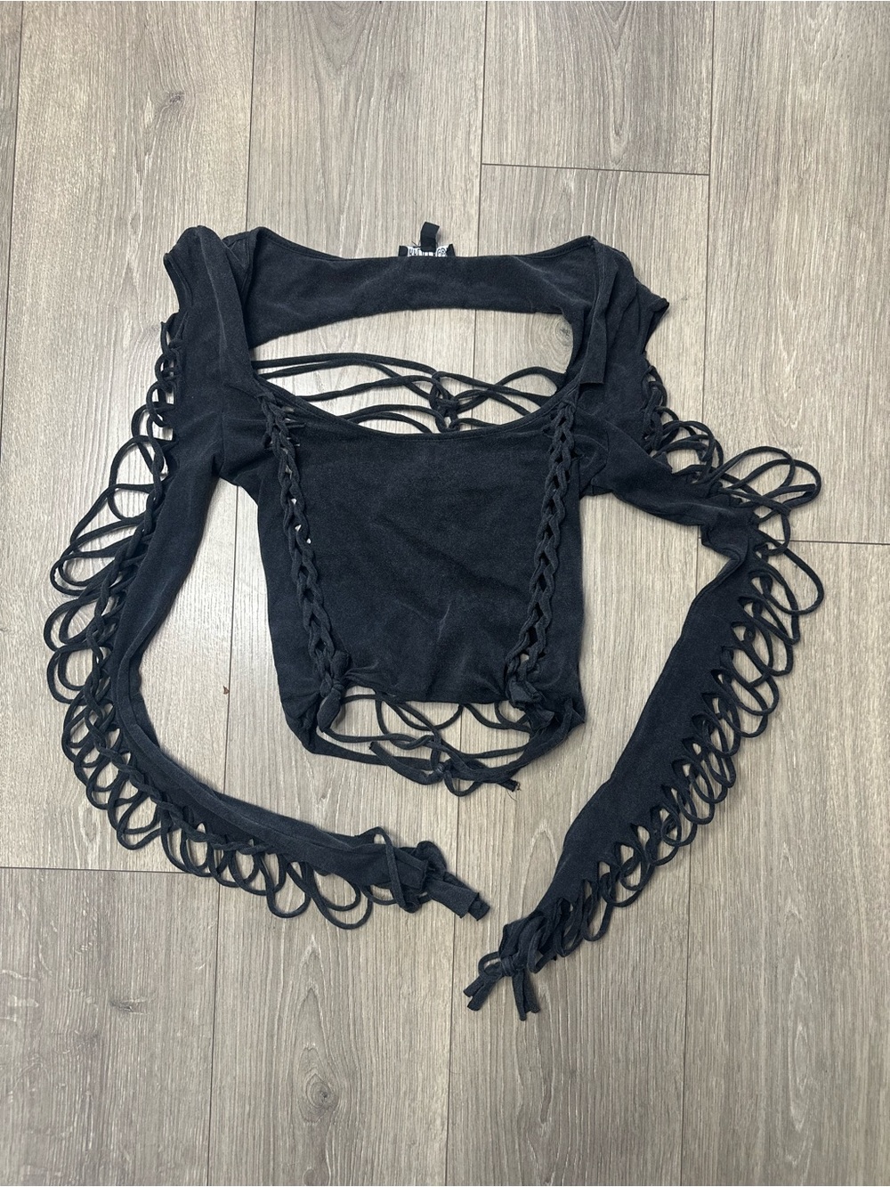 Current Mood Black Lace-Up Long Sleeve Cutout Crop Top